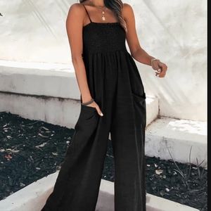 Demetria Square Neck Smocking Jumpsuit